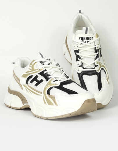 Εικόνα της Sneakers με διπλή σόλα και σχέδιο στο πλάι Λευκό/Χρυσό