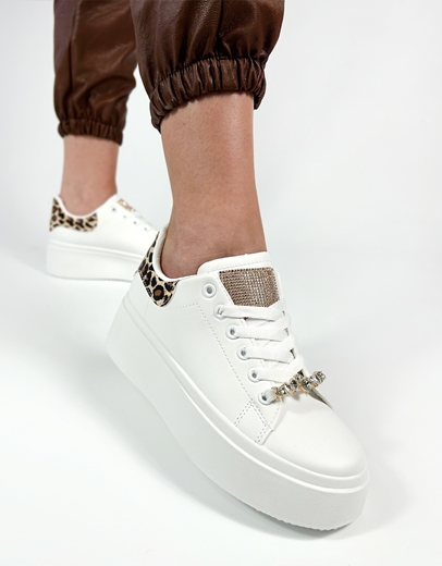 Εικόνα της Sneakers με διπλή σόλα και αγκραφα από strass Λεοπάρ