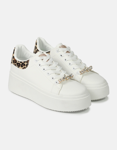 Εικόνα της Sneakers με διπλή σόλα και αγκραφα από strass Λεοπάρ