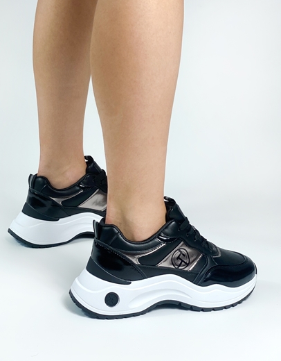 Εικόνα της Γυναικεία sneakers με κυματιστή σόλα και σχέδιο στο πλάι Μαύρο