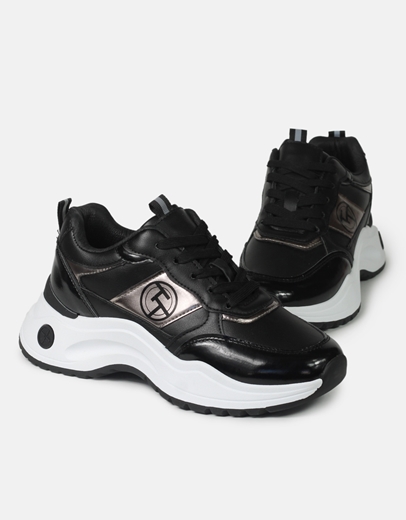 Εικόνα της Γυναικεία sneakers με κυματιστή σόλα και σχέδιο στο πλάι Μαύρο