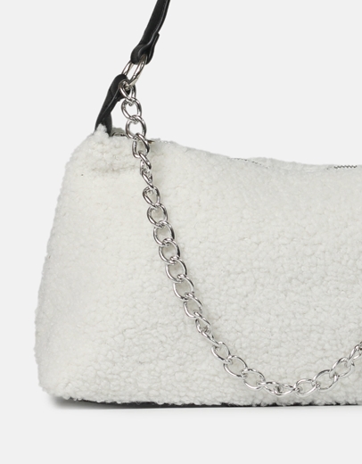 Εικόνα της Γυναικεία γούνινη τσάντα ώμου με αλυσίδα Λευκό