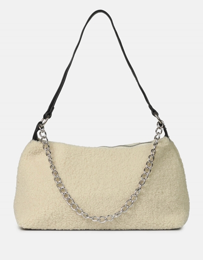 Εικόνα της Γυναικεία γούνινη τσάντα ώμου με αλυσίδα Μπεζ