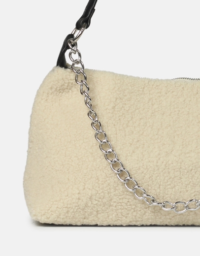 Εικόνα της Γυναικεία γούνινη τσάντα ώμου με αλυσίδα Μπεζ