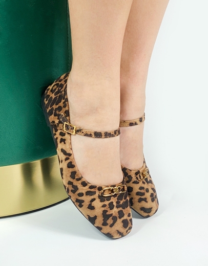 Εικόνα της Μπαλαρίνες μονόχρωμες με αγκράφα και δετή μπαρέτα Λεοπάρ