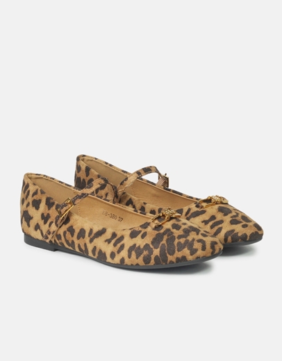 Εικόνα της Μπαλαρίνες μονόχρωμες με αγκράφα και δετή μπαρέτα Λεοπάρ