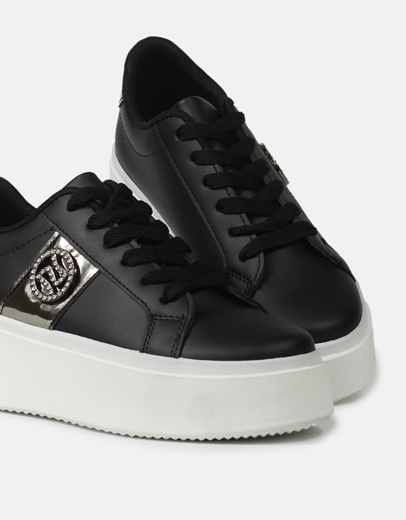 Εικόνα της Sneakers με δίσολα με αγκράφα απο strass στο πλάι Μαύρο/Λευκό