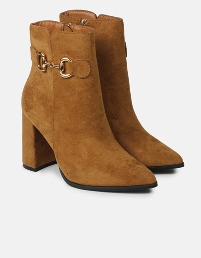 Εικόνα της Μποτάκια suede μονόχρωμα μυτερά με τετράγωνο τακούνι Ταμπά