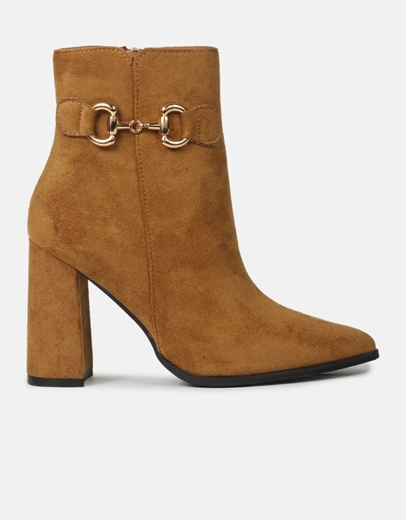 Εικόνα της Μποτάκια suede μονόχρωμα μυτερά με τετράγωνο τακούνι Ταμπά