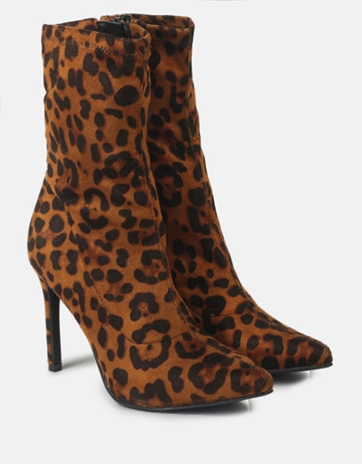 Εικόνα της Μποτάκια suede μυτερά με λεπτό τακούνι και print Λεοπάρ