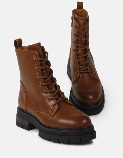 Εικόνα της Αρβυλάκια chunky μονόχρωμα με κορδόνια και φερμουάρ Ταμπά