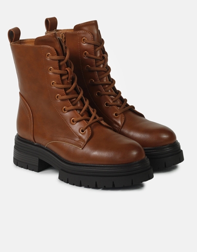 Εικόνα της Αρβυλάκια chunky μονόχρωμα με κορδόνια και φερμουάρ Ταμπά