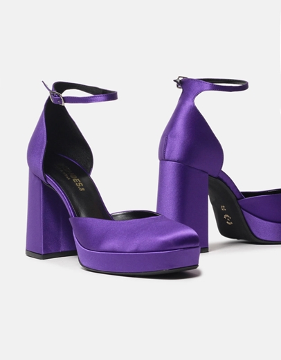 Εικόνα της Σατέν μονόχρωμες γόβες με τετράγωνο τακούνι Ελληνικής κατασκευής Μωβ