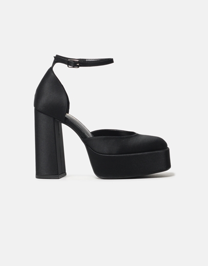 Εικόνα της Ψηλοτάκουνες σατέν μονόχρωμες γόβες Ελληνικής κατασκευής Μαύρο