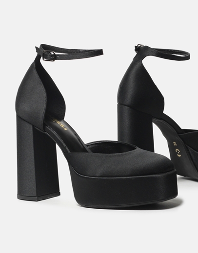 Εικόνα της Ψηλοτάκουνες σατέν μονόχρωμες γόβες Ελληνικής κατασκευής Μαύρο