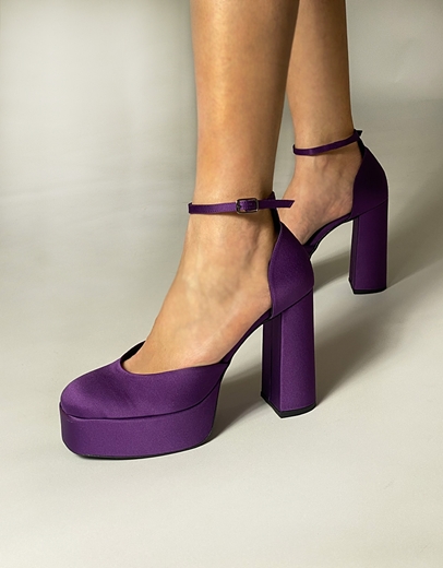 Εικόνα της Ψηλοτάκουνες σατέν μονόχρωμες γόβες Ελληνικής κατασκευής Μωβ