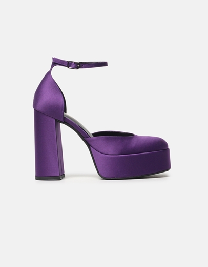 Εικόνα της Ψηλοτάκουνες σατέν μονόχρωμες γόβες Ελληνικής κατασκευής Μωβ