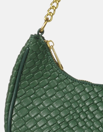 Εικόνα της Γυναικεία μονόχρωμη τσάντα ώμου κροκό Πράσινο