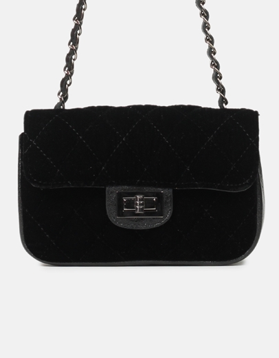 Εικόνα της Δερμάτινη τσάντα καπιτονέ με ιδιαίτερες ραφές Μαύρο