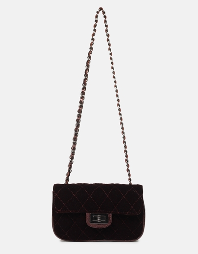 Εικόνα της Δερμάτινη τσάντα καπιτονέ με ιδιαίτερες ραφές Μπορντώ