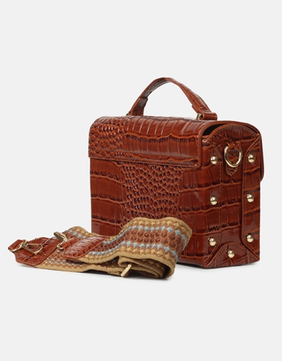 Εικόνα της Γυναικεία μονόχρωμη τσάντα χειρός κροκό Ταμπά