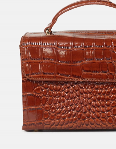Εικόνα της Γυναικεία μονόχρωμη τσάντα χειρός κροκό Ταμπά