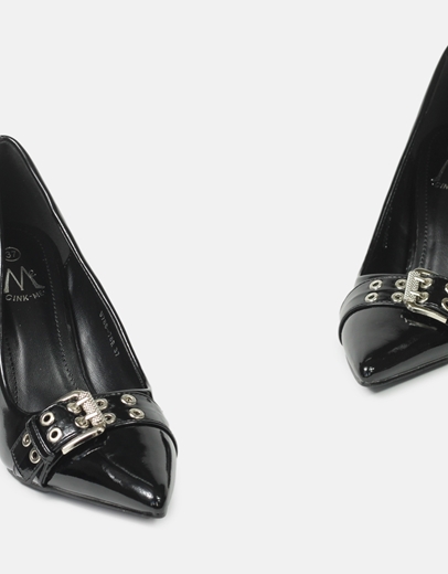 Εικόνα της Γόβες λουστρίνι με λεπτό τακούνι και αγκράφα Μαύρο