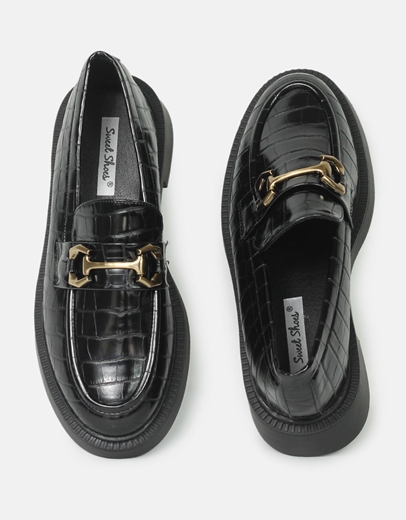 Εικόνα της Γυναικεία loafers μονόχρωμα κροκό Μαύρο