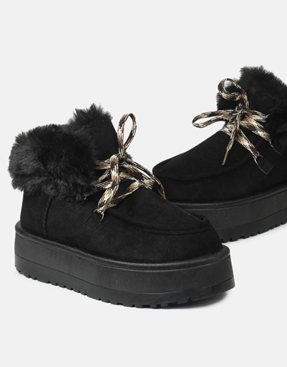 Εικόνα της Γυναικεία μποτάκια δίσολα με γουνάκι Μαύρο