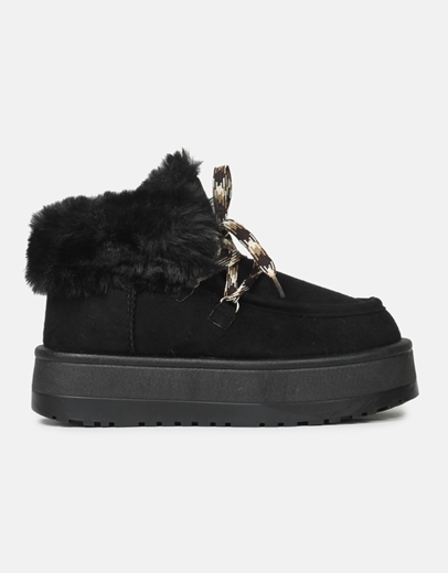 Εικόνα της Γυναικεία μποτάκια δίσολα με γουνάκι Μαύρο