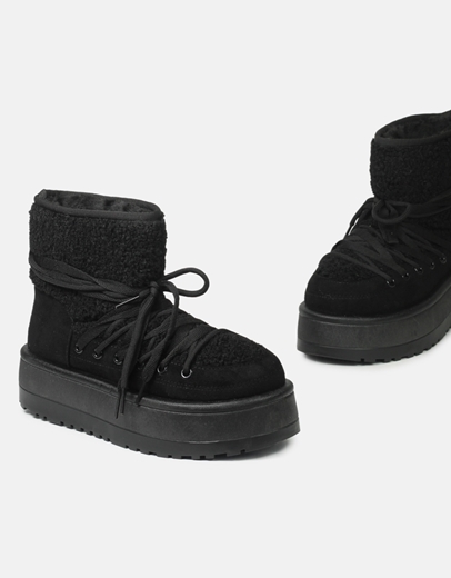 Εικόνα της Γυναικεία μποτάκια με συνδυασμό υλικών και διπλό πάτο Μαύρο