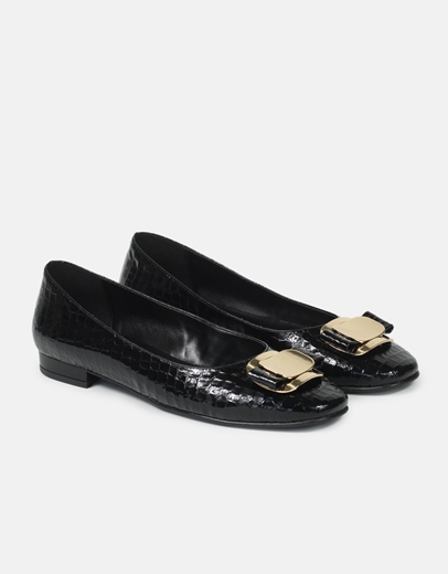 Εικόνα της Μπαλαρίνες κροκό Ελληνικής κατασκευής με μεταλλικό στοιχείο Μαύρο