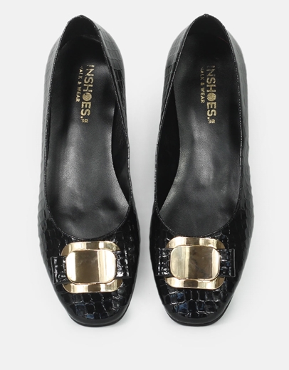 Εικόνα της Μπαλαρίνες κροκό Ελληνικής κατασκευής με μεταλλικό στοιχείο Μαύρο