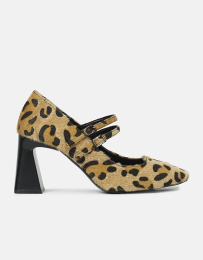 Εικόνα της Γόβες με διπλή μπαρέτα και τετράγωνο τακούνι Ελληνικής κατασκευής Λεοπάρ