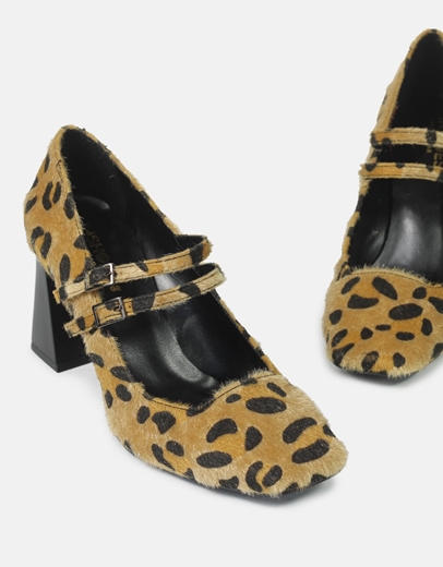 Εικόνα της Γόβες με διπλή μπαρέτα και τετράγωνο τακούνι Ελληνικής κατασκευής Λεοπάρ