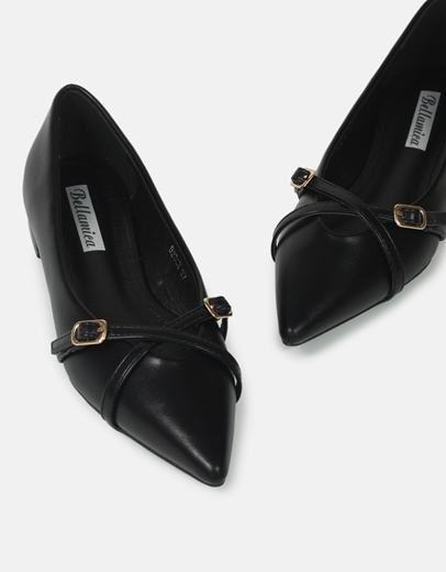 Εικόνα της Μυτερές μονόχρωμες μπαλαρίνες με χιαστί σχέδιο Μαύρο