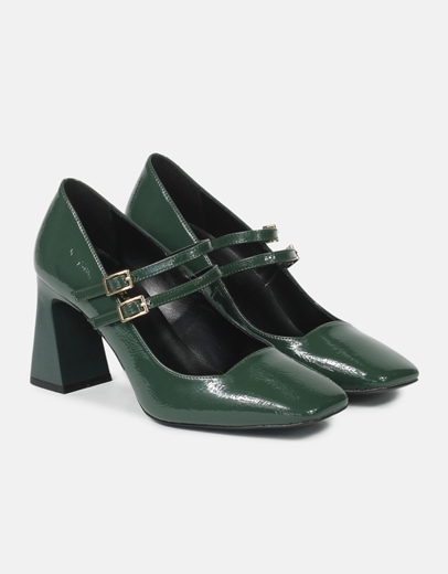 Εικόνα της Γόβες με διπλή μπαρέτα και τετράγωνο τακούνι Ελληνικής κατασκευής Πράσινο