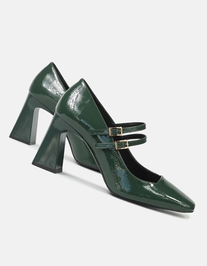 Εικόνα της Γόβες με διπλή μπαρέτα και τετράγωνο τακούνι Ελληνικής κατασκευής Πράσινο