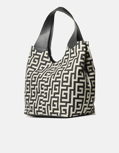 Εικόνα της Χειροποίητη τσάντα με μαίανδρο και αλυσίδα Μαύρο