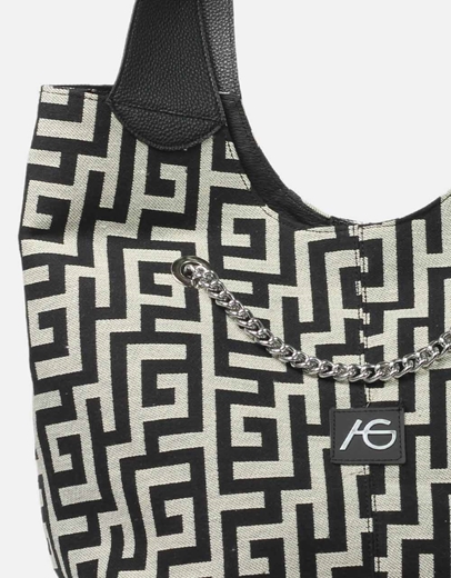 Εικόνα της Χειροποίητη τσάντα με μαίανδρο και αλυσίδα Μαύρο
