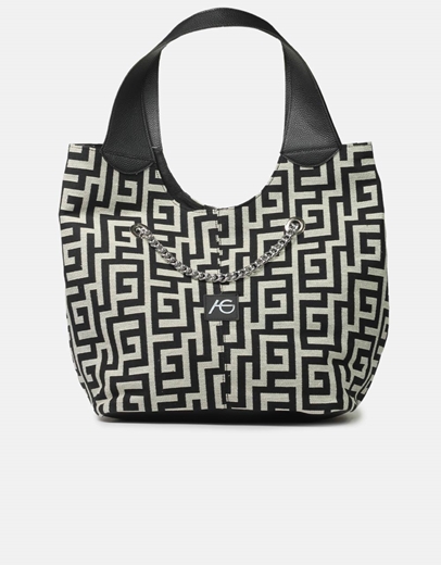 Εικόνα της Χειροποίητη τσάντα με μαίανδρο και αλυσίδα Μαύρο