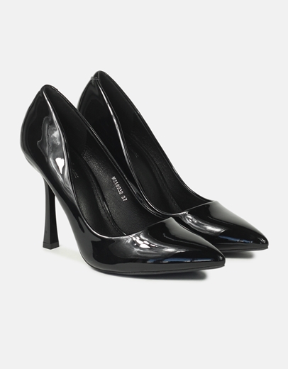 Εικόνα της Μονόχρωμες γόβες λουστρίνι με λεπτό τακούνι Μαύρο