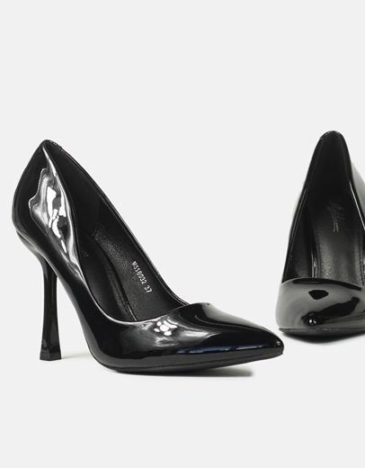 Εικόνα της Μονόχρωμες γόβες λουστρίνι με λεπτό τακούνι Μαύρο