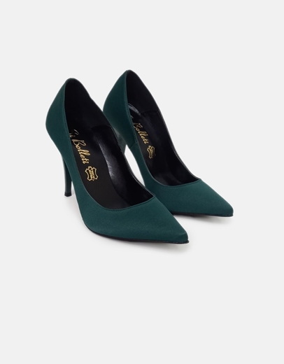 Εικόνα της Μυτερές ψηλοτάκουνες σατέν γόβες Ελληνικής Κατασκευής Πράσινο