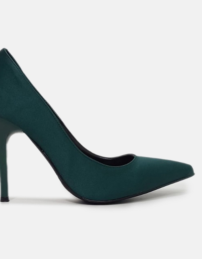 Εικόνα της Μυτερές ψηλοτάκουνες σατέν γόβες Ελληνικής Κατασκευής Πράσινο