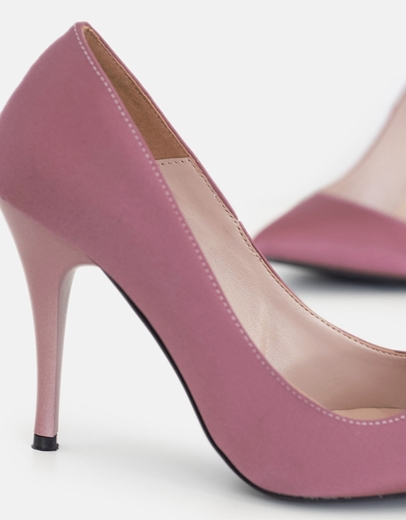 Εικόνα της Μυτερές ψηλοτάκουνες σατέν γόβες Ελληνικής Κατασκευής Σομόν