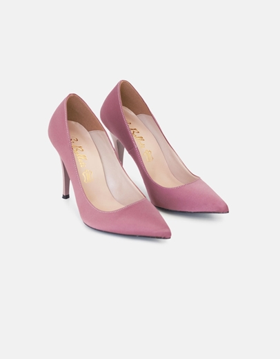 Εικόνα της Μυτερές ψηλοτάκουνες σατέν γόβες Ελληνικής Κατασκευής Σομόν