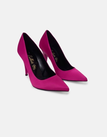 Εικόνα της Μυτερές ψηλοτάκουνες σατέν γόβες Ελληνικής Κατασκευής Ματζέντα