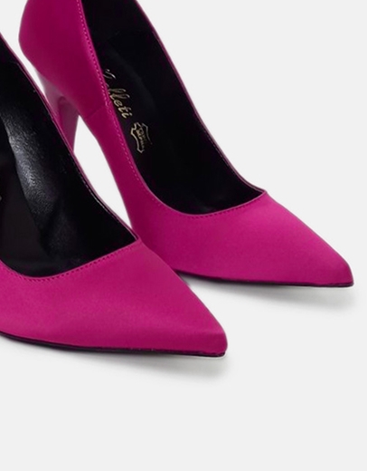 Εικόνα της Μυτερές ψηλοτάκουνες σατέν γόβες Ελληνικής Κατασκευής Ματζέντα