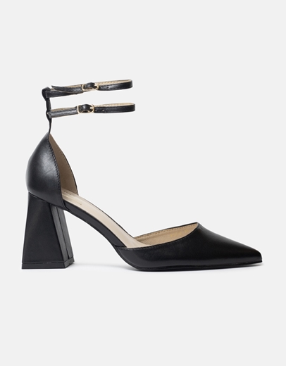 Εικόνα της Γόβες με τετράγωνο τακούνι και διπλή μπαρέτα Μαύρο